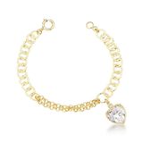 Pulseira Elos Duplos E Elo Português Com Pingente Coração Banhado A Ouro 18k