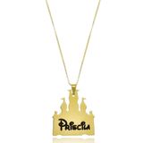 Colar Personalizado Castelo Da Disney Nome Folheado Em Ouro 18k [f027]