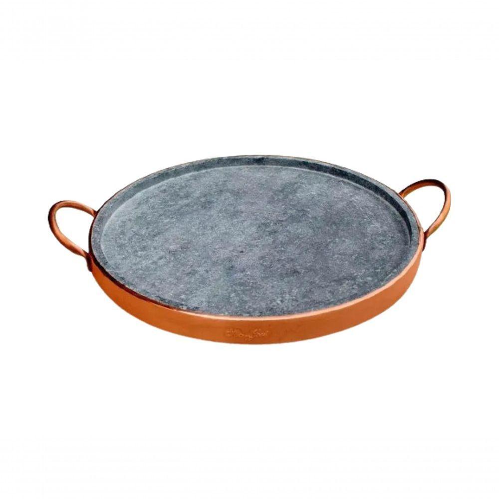 Forma Para Pizza Restaurante Pedra Sabão Alças Cobre Gg 42cm