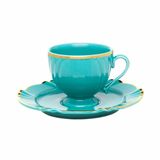 Kit 4 Xícaras Cafézinho Soleil Aurora Oxford Porcelana Azul E Ouro 75ml