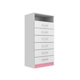 Cômoda Rack 6 Gavetas 1 Nicho Maxi - Branco - Rosa Branco - Rosa