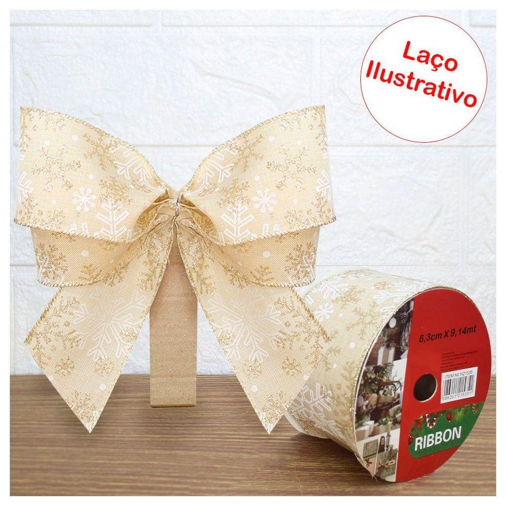 Rolo Fita Aramada Natal Floco De Neve Decoração Natalina 6,3cm X 9,14m