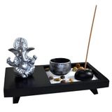 Terrário Bandeja Areia Altar Ganesha Jardim Zen Decorativo Porta Vela Incensário Madeira 10cm