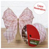 Rolo Fita Aramada Natal Rosa Com Dourado Decoração Natalina 6,3cm X 9,14m