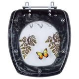 Assento Sanitario Poliester Decorado Borboleta Stylus Preto Para Vaso Celite