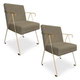 Kit 02 Poltronas Decorativa Taina Suede Base Metálica Industrial Dourado Marrom Rato