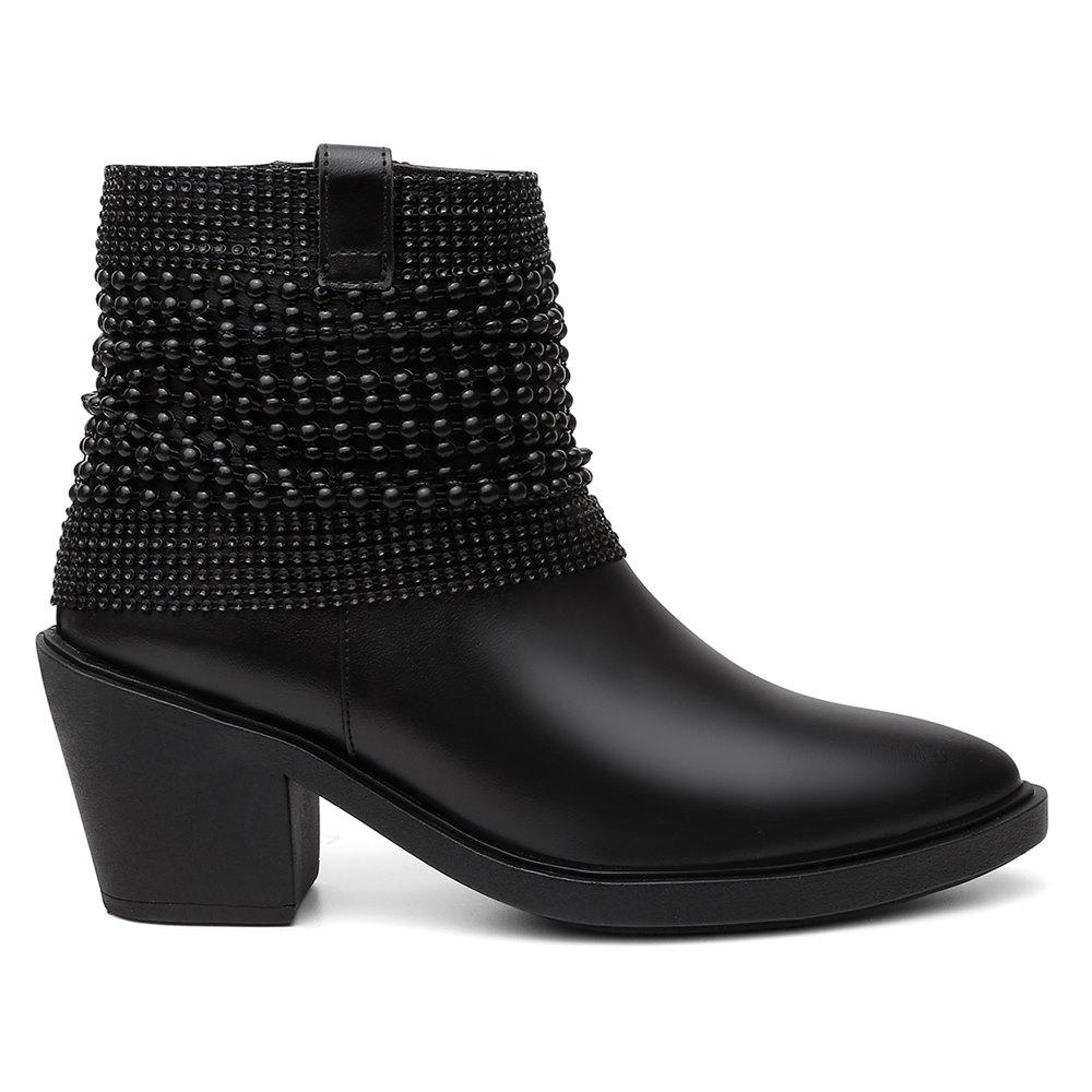 Bota Feminina Cano Curto Bico Fino Moderna + Bolsa Carteira Preto 36