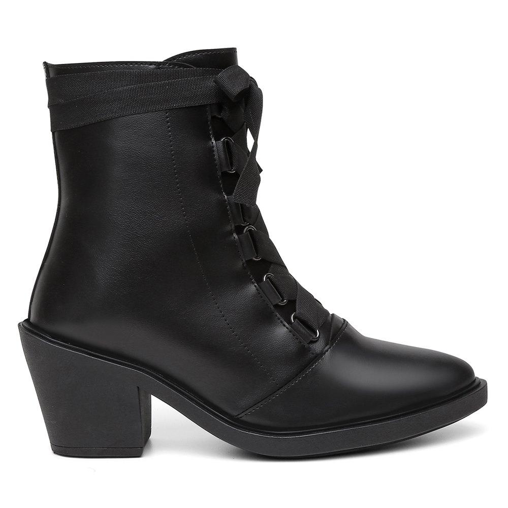 Bota Feminina Cano Curto Bico Fino + Bolsa Carteira Moderna Preto 39