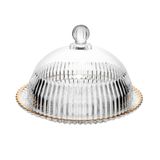 Queijeira De Cristal Tampa E Fio De Ouro 20cm X 13,5cm