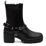 Bota Feminina Tratorada Bico Fino Zíper + Bolsa Carteira Preto 39