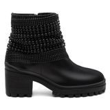 Bota Feminina Cano Curto Casual Zíper + Bolsa Carteira Kit Preto 35