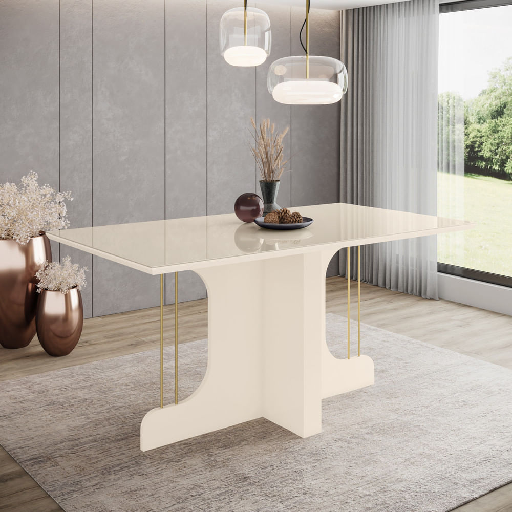 Mesa De Jantar 6 Lugares 1,6m Tampo Mdf Canto Reto Mavi Henn