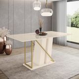 Mesa De Jantar 6 Lugares 1,6m Tampo Mdf E Vidro Canto Reto Andy Henn