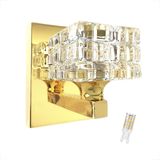 Arandela Cristal K9 Quadrado Dourado Brilhoso Bet39 + Led