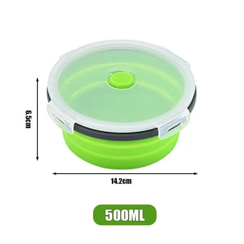 Lancheira Redonda De Silicone Tigela Dobrável De Microondas Verde-500ml