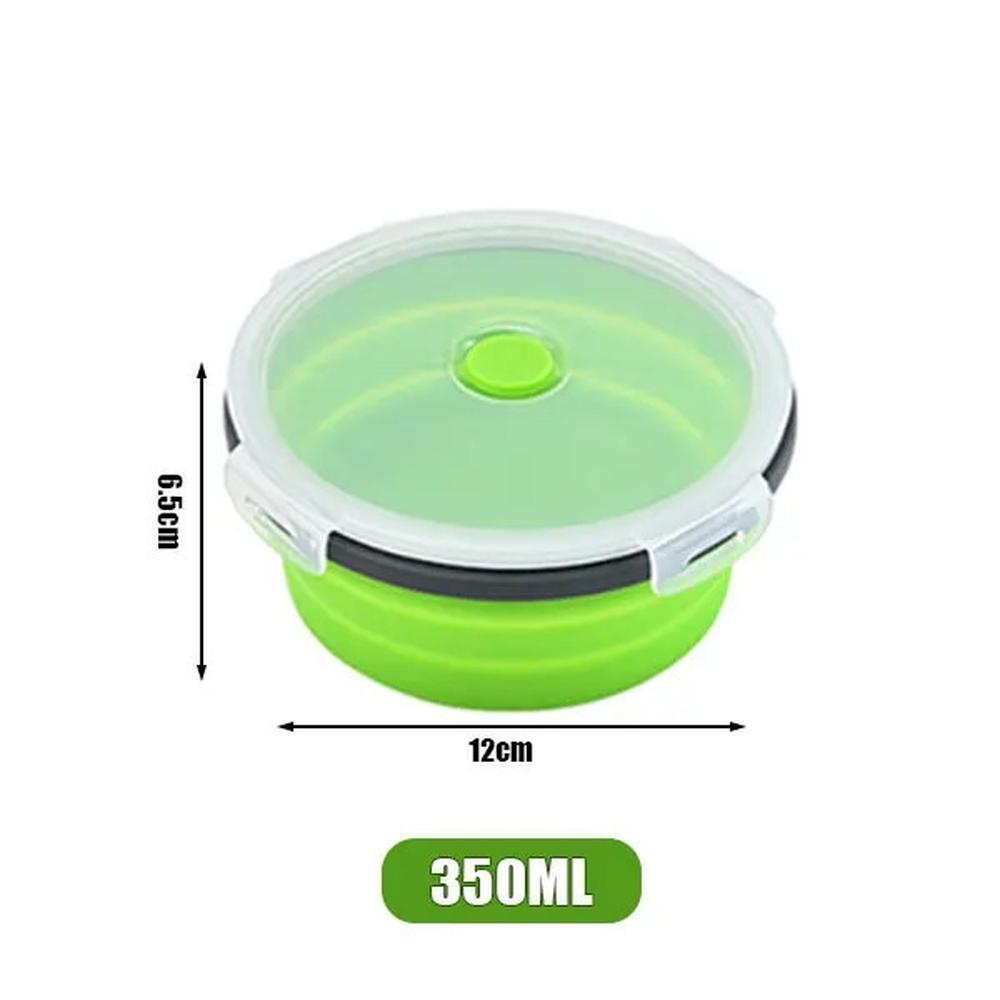 Lancheira Redonda De Silicone Tigela Dobrável De Microondas Verde-350ml