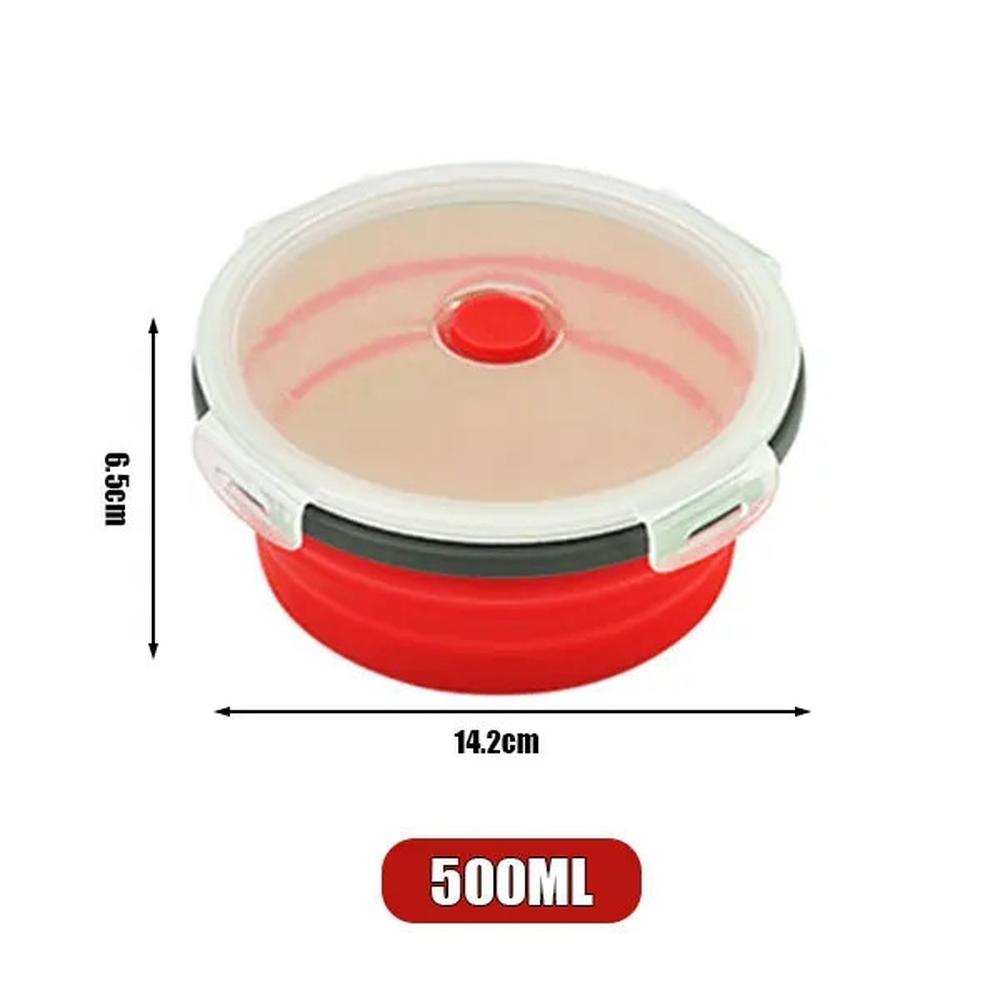 Lancheira Redonda De Silicone Tigela Dobrável De Microondas Red-500ml