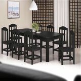 Mesa Com 8 Cadeiras Em Madeira Maciça 200cm Preto Amelia Shop Jm