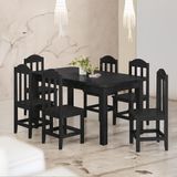 Mesa Com 6 Cadeiras Em Madeira Maciça 160cm Preto Amelia Shop Jm