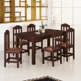 Conjunto Mesa Com 6 Cadeiras Em Madeira Maciça Estofadas Em Corino Marrom 160cm Castanho Olivia Shop Jm