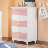 Cômoda Infantil Vitória 5 Gavetas Para Quarto De Bebê Cor Branco Com Rosa - Peternella Móveis