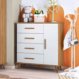 Cômoda Infantil Noah Retrô 1 Porta E 4 Gavetas Para Quarto De Bebê Cor Nature Com Branco Acetinado - Peternella Móveis