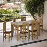 Conjunto Mesa Com 6 Cadeiras Em Madeira Maciça Estofadas Em Corino Marrom 160cm Nogueira Stone Shop Jm