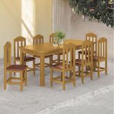 Conjunto Mesa Com 8 Cadeiras Em Madeira Maciça Estofadas Em Corino Marrom 200cm Marrom Olivia Shop Jm