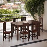 Mesa Com 6 Cadeiras Em Madeira Maciça Estofado Em Corino Marrom 160cm Castanho Sapphira Shop Jm