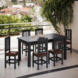 Conjunto Mesa Com 6 Cadeiras Em Madeira Maciça Estofadas Em Corino Marrom 160cm Preto Stone Shop Jm