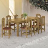 Conjunto Mesa Com 8 Cadeiras Em Madeira Maciça Estofadas Em Corino Marrom 200cm Nogueira Olivia Shop Jm