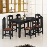 Conjunto Mesa Com 6 Cadeiras Em Madeira Maciça Estofadas Em Corino Marrom 160cm Preto Olivia Shop Jm