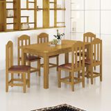 Conjunto Mesa Com 6 Cadeiras Em Madeira Maciça Estofadas Em Corino Marrom 160cm Marrom Olivia Shop Jm