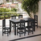 Conjunto Mesa Com 6 Cadeiras Em Madeira Maciça 160cm Preto Stone Shop Jm