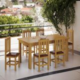 Conjunto Mesa Com 6 Cadeiras Em Madeira Maciça Estofadas Em Corino Marrom 160cm Marrom Stone Shop Jm