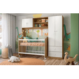 Guarda Roupa Infantil Ternura 4 Portas E 2 Gaveta Para Quarto De Bebê Cor Nature Com Branco - Peternella Móveis