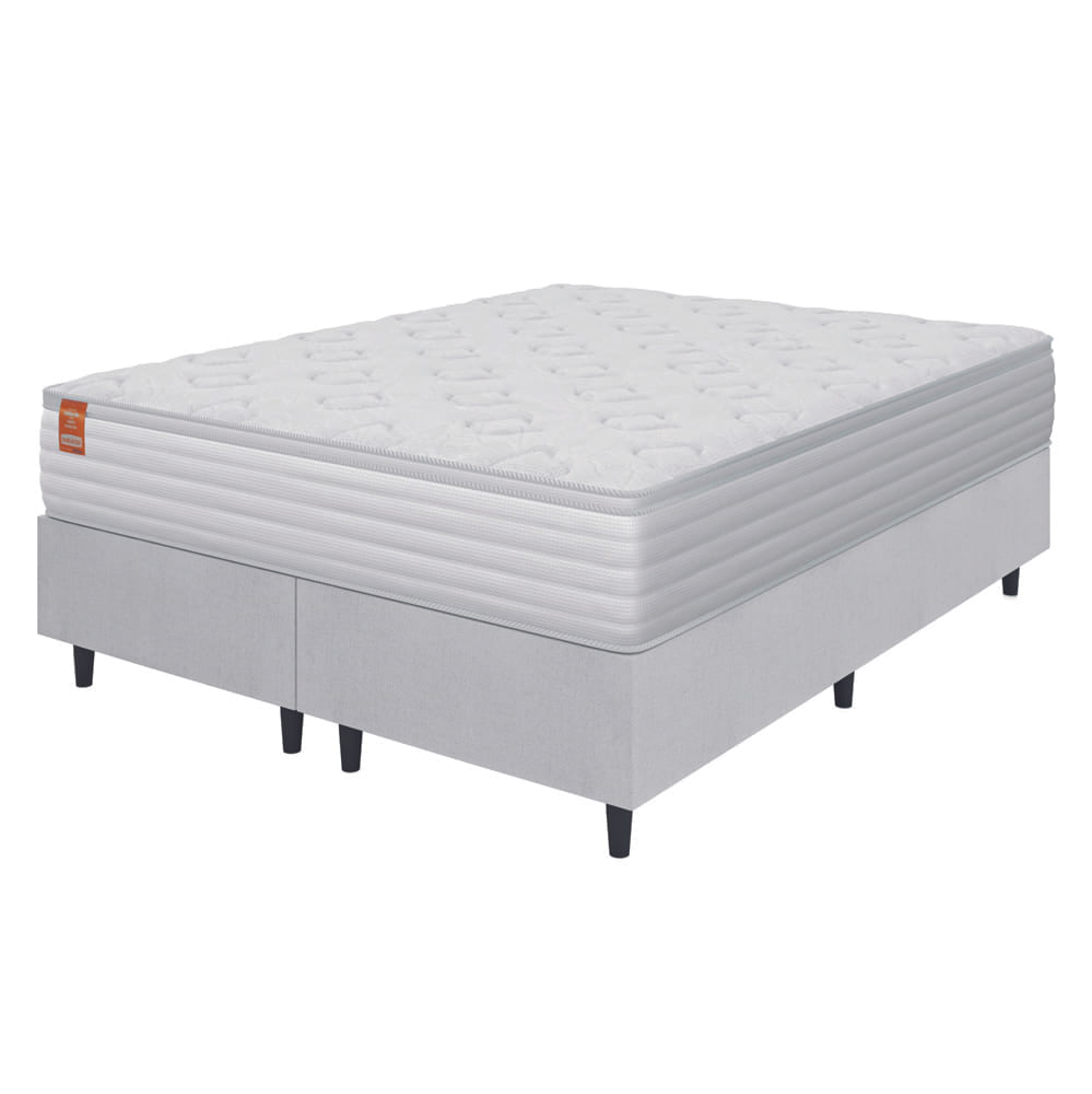 Cama Box Colchão Casal Queen Molas Ensacadas Real 158x198x65cm Linho Branco Inducol - Suporta Até 130kg Por Pessoa