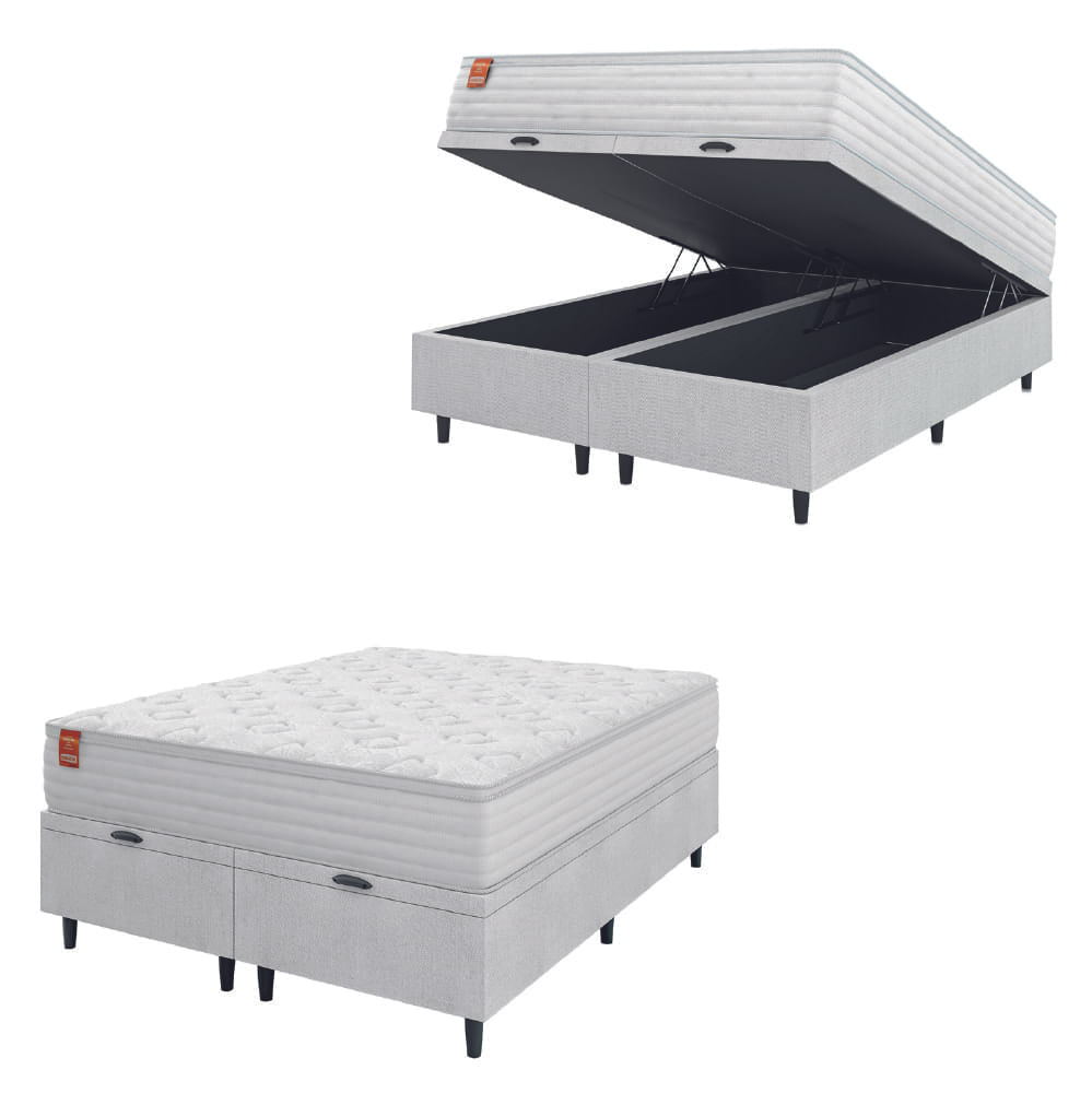 Cama Box Baú Colchão Casal Queen Molas Ensacadas Real 158x198x68cm Linho Branco Inducol - Suporta Até 130kg Por Pessoa