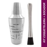 Kit Caipirinha Coqueteleira E Socador Inox 500ml