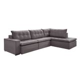 Sofá 5 Lugares Presidente Com Chaise Direito Veludo Cinza 366 Cm
