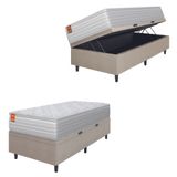 Cama Box Baú Colchão Solteiro Molas Ensacadas Real 88x188x68cm Branco / Bege Inducol - Suporta Até 130kg Por Pessoa