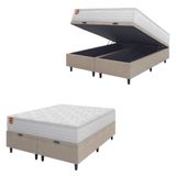 Cama Box Baú Colchão Casal Queen Molas Ensacadas Real 158x198x68cm Branco / Bege Inducol - Suporta Até 130kg Por Pessoa