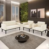 Conjunto 2 Poltronas E 1 Namoradeira Decorativa Pés Fixo Em Madeira Preto Veludo Bege