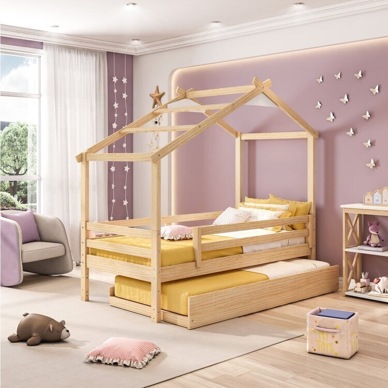 Bicama Infantil Prime House Com Telhado V Casatema Branco/natural