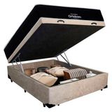 Cama Box Baú Casal Suede + Colchão Airtech Molas Ensacadas Antares Ortobom 138x188x71 Cor:bege