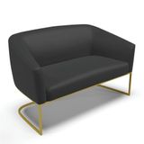 Sofá Namoradeira 2 Lugares Base Industrial Dourado Stella Corino D03 - D&#39;rossi Cor Preto