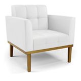 Poltrona Decorativa Pés Fixo Em Madeira Castanho Pu Branco