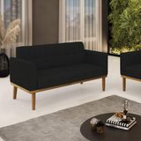 Poltrona Namoradeira Decorativa Pés Fixo Em Madeira Castanho Linho Preto