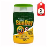 Kit C/03 Sunday Fps60 Protetor Solar 120 Ml + Repelente