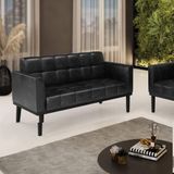 Poltrona Namoradeira Decorativa Pés Fixo Em Madeira Preto Pu Preto Brilho